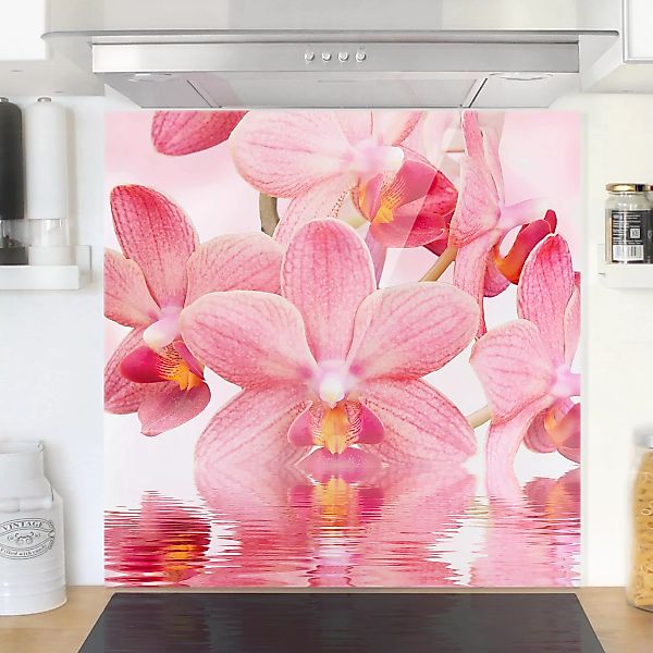Spritzschutz Rosa Orchideen auf Wasser günstig online kaufen