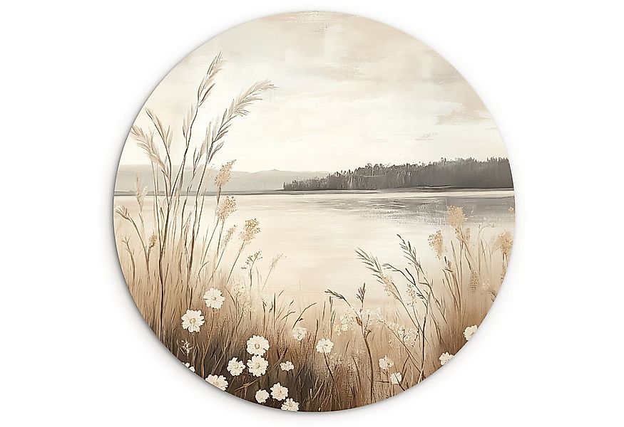 MuchoWow Gemälde See - Wasser - Natur - Beige, Fotodruck (1 St), Kreis Wand günstig online kaufen