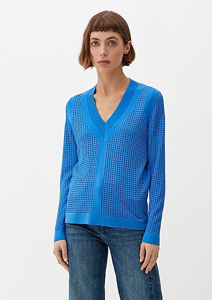 s.Oliver Strickpullover Pullover mit Lochmuster Rippblende günstig online kaufen