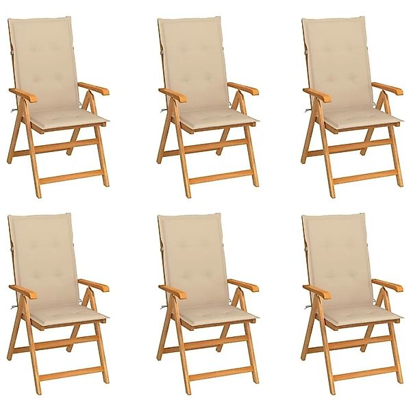 vidaXL Gartenstühle 6 Stk mit Beigen Kissen Massivholz Teak 3065563 günstig online kaufen