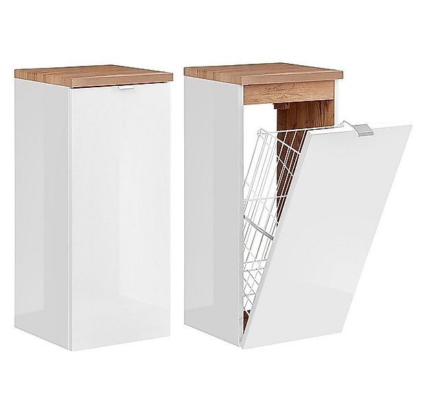 Lomadox Unterschrank TOSKANA-56 Badezimmer mit Wäschekorb in Weiß-Hochglanz günstig online kaufen