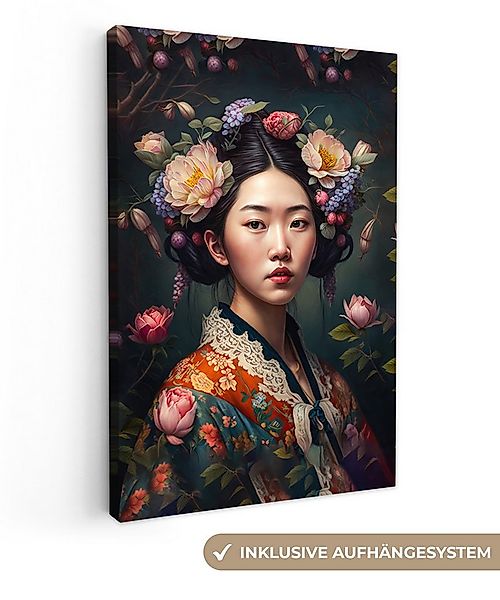 OneMillionCanvasses® Leinwandbild Frau - Blumen - Kimono - Porträt - Asiati günstig online kaufen