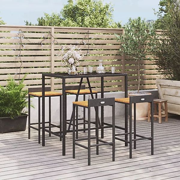 Vidaxl 5-tlg. Gartenbar-set Schwarz Poly Rattan & Massivholz Akazie günstig online kaufen