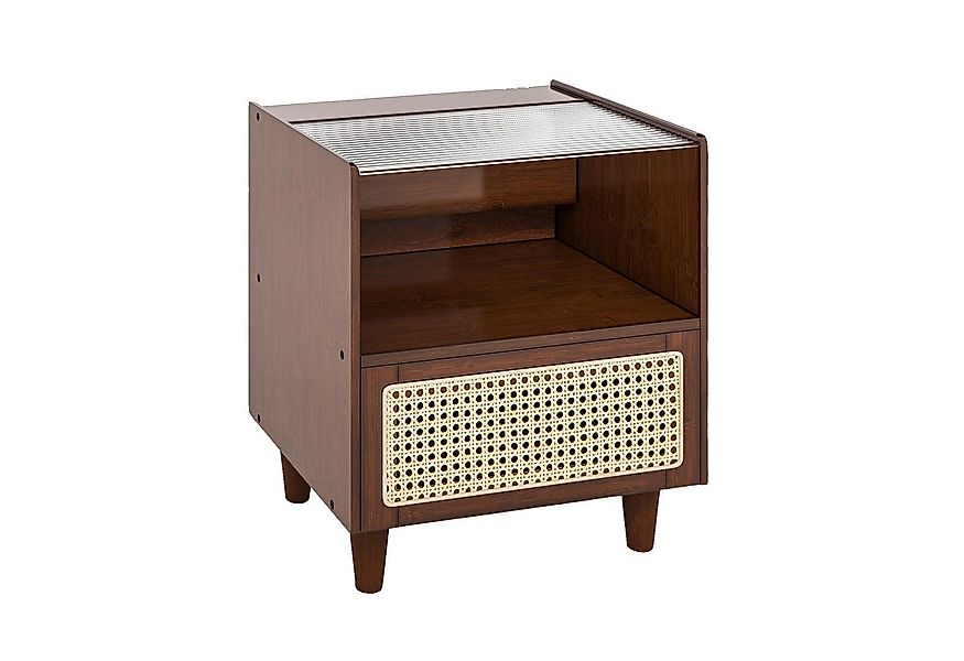 COSTWAY Nachttisch (1-St), mit Schublade und Glastischplatte, aus Bambus & günstig online kaufen