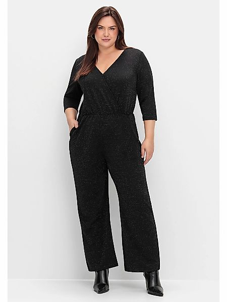 Sheego Jumpsuit "Große Größen", in Wickeloptik, mit Glitzergarn günstig online kaufen