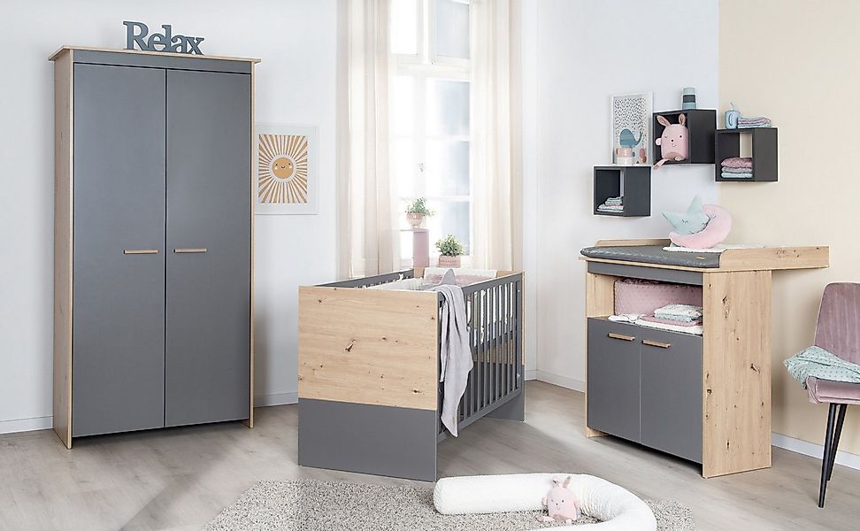 roba® Babyzimmer-Komplettset Anna - aus Holz - in Anthrazit mit Dekor Kent günstig online kaufen