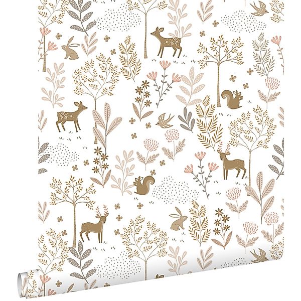 ESTAhome Tapete Wald mit Waldtieren Terrakottarosa und Beige 53 cm x 10.05 günstig online kaufen