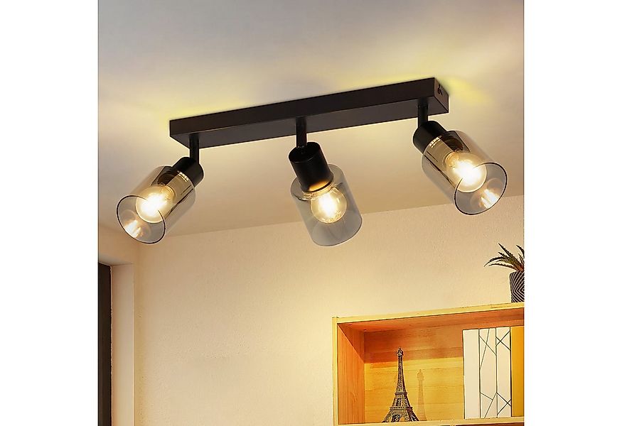 Nettlife Deckenstrahler Schwarz Vintage Glas E14 3 flammig Metall Deckenleu günstig online kaufen