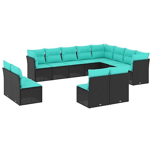 vidaXL 12-Tlg Gartensofa-Set mit Kissen Schwarz Polyrattan 3218467 günstig online kaufen