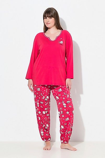 Ulla Popken Pyjama Pyjama Katzen Tunika-Ausschnitt Langarm günstig online kaufen