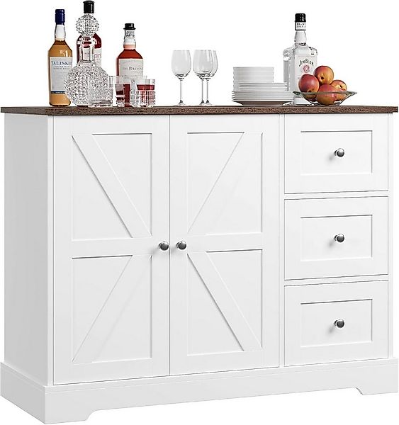HOMECHO Sideboard, Küchenschrank mit Arbeitsplatte, Buffetschrank Weiß & Br günstig online kaufen