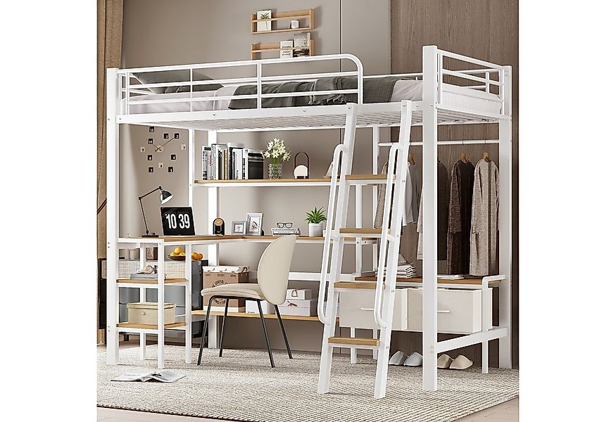 Merax Hochbett mit 2 Stoffboxen, Jugendbett Kinderbett Stockbett (1-St) Met günstig online kaufen