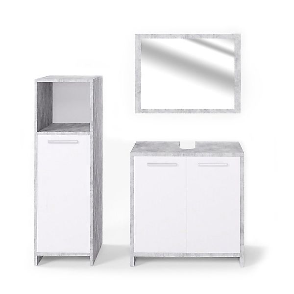Vicco Badmöbel-Set Kiko, Beton/Weiß, 3 Teile, günstig online kaufen