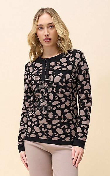 Passioni Strickpullover mit Leopardenmuster und Strassdetails günstig online kaufen