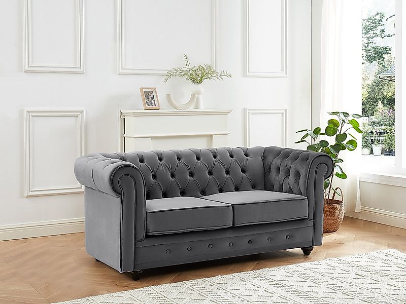 Sofa 2-Sitzer - Samt - Anthrazit - CHESTERFIELD günstig online kaufen