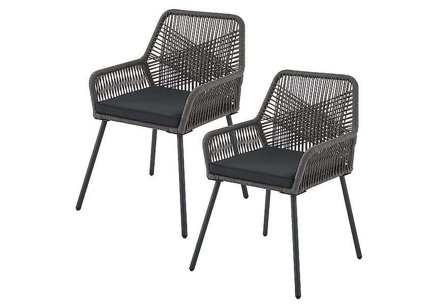 Juskys Gartenstuhl Kastos (2 St), Gartenmöbel mit Kissen, Rope Geflecht, mo günstig online kaufen