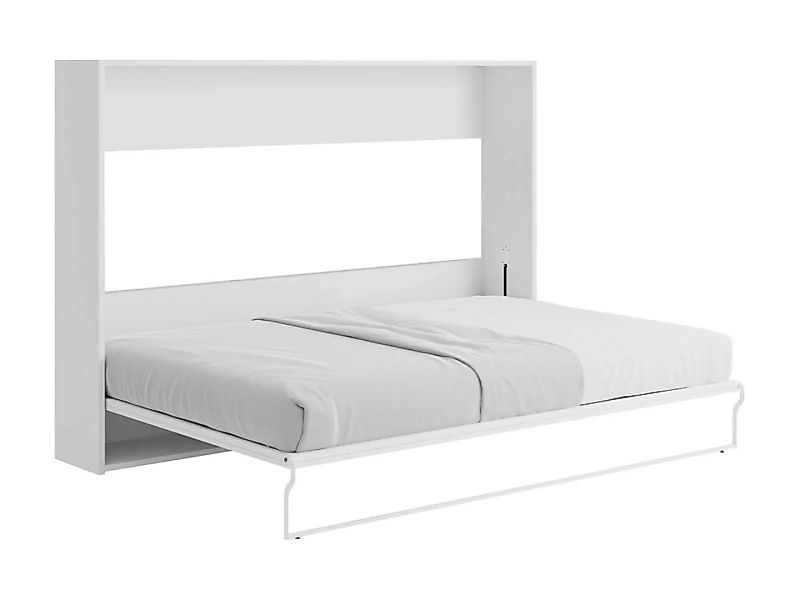 Schrankbett 140 x 200 cm - Manuelle horizontale Öffnung - Weiß - MALINA II günstig online kaufen