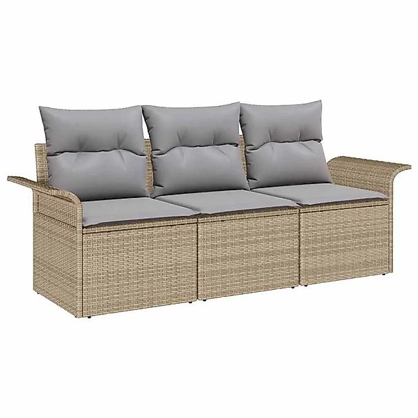 vidaXL Sofa Set mit Kissen 3-Tlg Beige und Grau Poly-Rattan 3345220 günstig online kaufen