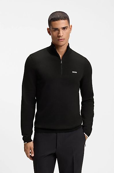 BOSS GREEN Strickpullover Stehkragen mit Reißverschluss, Regular fit, Logo- günstig online kaufen