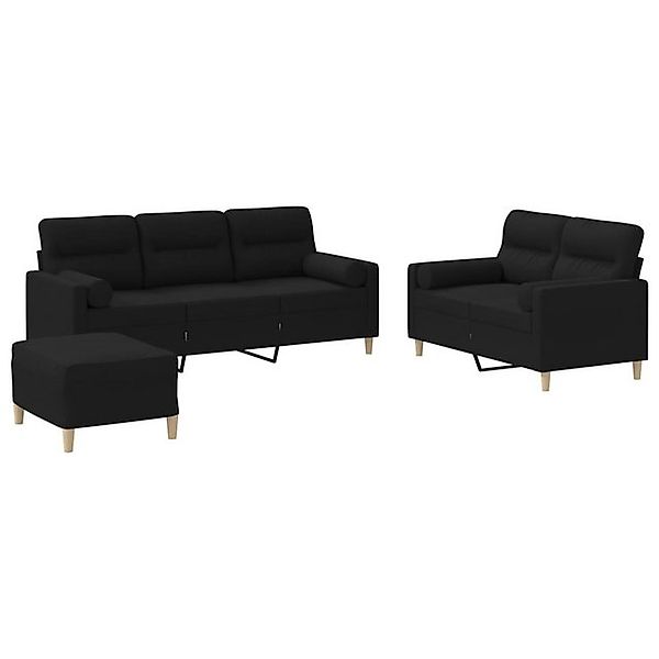 vidaXL Sofa 3-tlg. Sofagarnitur mit Kissen Schwarz Stoff günstig online kaufen