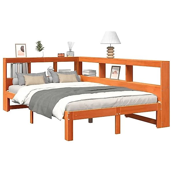 vidaXL Massivholzbett mit Regal ohne Matratze Wachsbraun 120x190 cm 3324402 günstig online kaufen