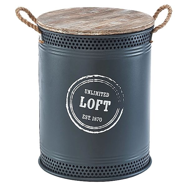 Kobolo Wäschekorb LOFT ANTHRAZIT Gr L 40x52 cm Metall Holz Deckel Griffe günstig online kaufen