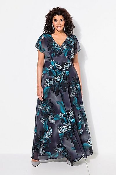 Ulla Popken Partykleid Maxikleid Gürtel V-Ausschnitt Flügel-Halbarm günstig online kaufen