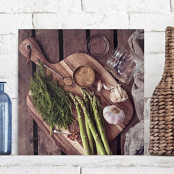 Leinwandbild Küche - Quadrat Spargel Rustikal günstig online kaufen