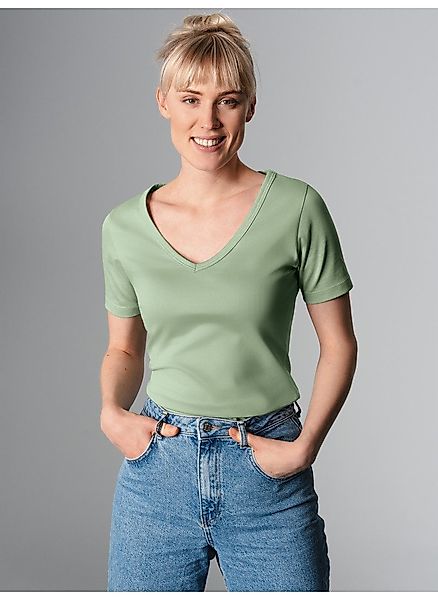 Trigema T-Shirt TRIGEMA V-Shirt aus Baumwolle/Elastan günstig online kaufen