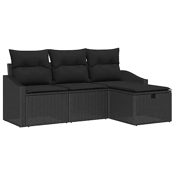 vidaXL Garten-Sofa-Set mit Kissen 4-Tlg Schwarz Poly Rattan 3360584 günstig online kaufen
