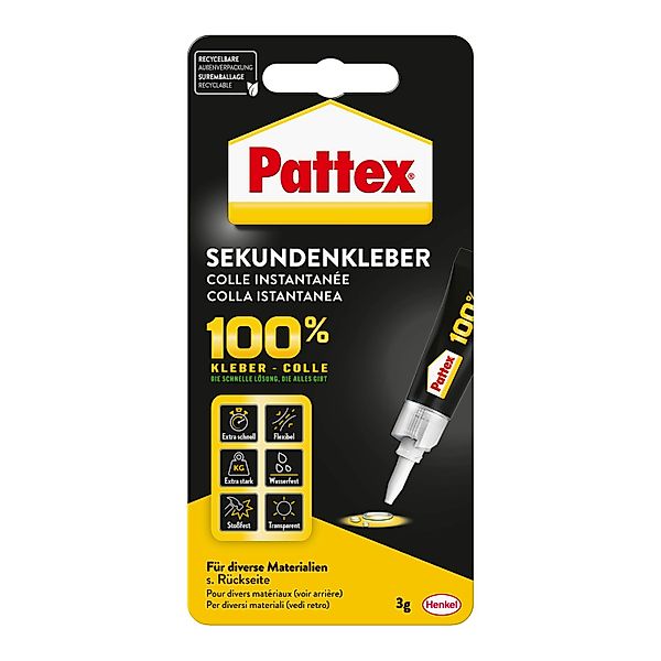 Pattex Flüssigkleber 100% Sekundenkleber Transparent 3g günstig online kaufen