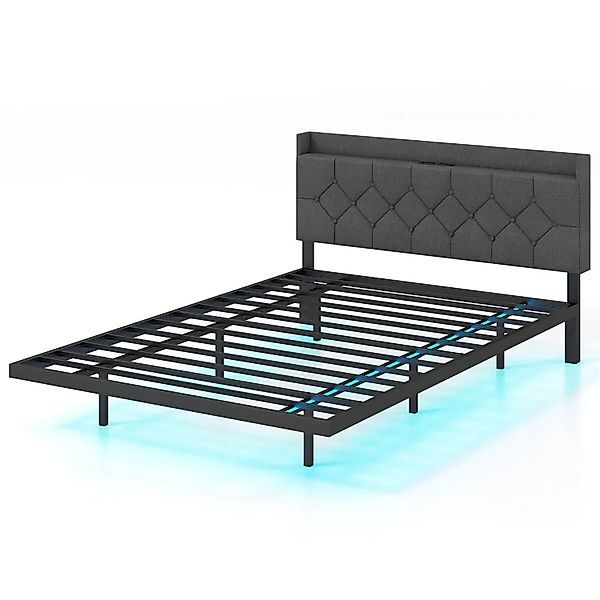 Costway Polsterbett mit Led Beleuchtung & Ladestation 140 x 200 cm günstig online kaufen