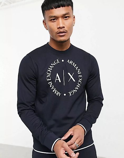 Armani Exchange – Marineblaues Sweatshirt mit Rundhalsausschnitt und Kreis- günstig online kaufen