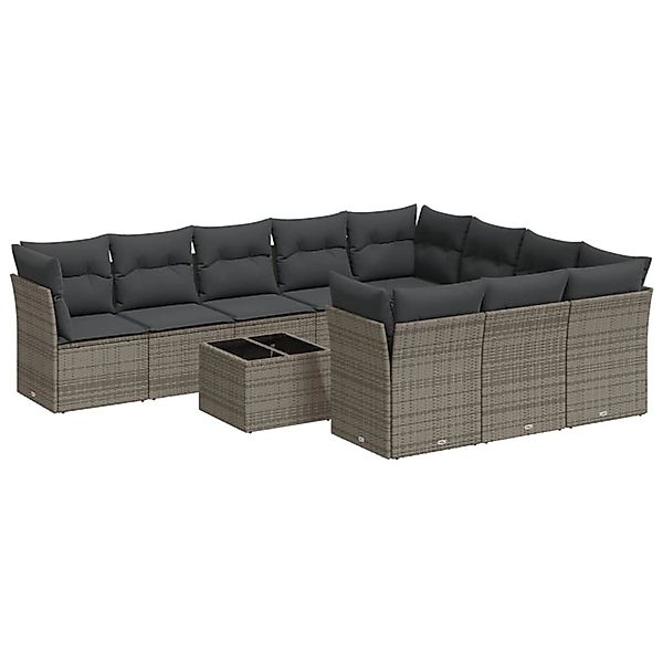 vidaXL 11-Tlg Garten-Sofagarnitur mit Kissen Grau Poly Rattan 3218230 günstig online kaufen