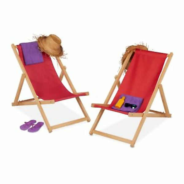 relaxdays Liegestuhl Holz 2er Set klappbar rot günstig online kaufen