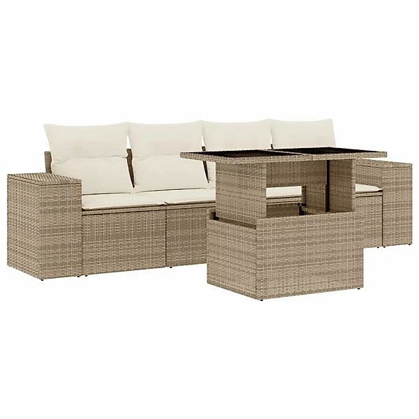 vidaXL 5-tlg Garten-Sofagarnitur mit Kissen Beige Poly Rattan Modell 223 günstig online kaufen