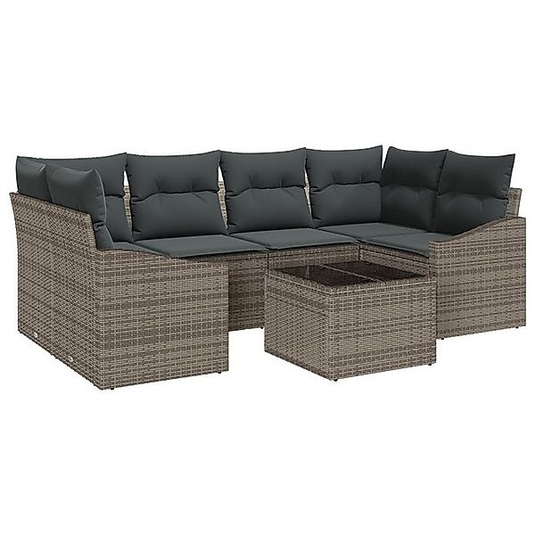 vidaXL Loungesofa 7-tlg. Garten-Sofagarnitur mit Kissen Grau Poly Rattan, 7 günstig online kaufen