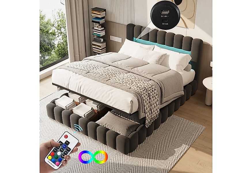 Gdood Polsterbett Stauraumbett Doppelbett LED, Leinenstoff (1-tlg., Type-C günstig online kaufen