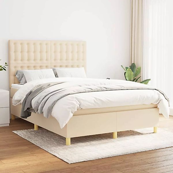 vidaXL Boxspringbett Boxspringbett mit Matratze Creme 140x200 cm Stoff Bett günstig online kaufen