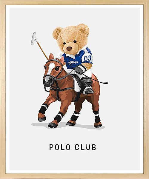 queence Bild mit Rahmen "Polo Club Teddy Bär auf Pferd" Bär  Bären  Fashion günstig online kaufen