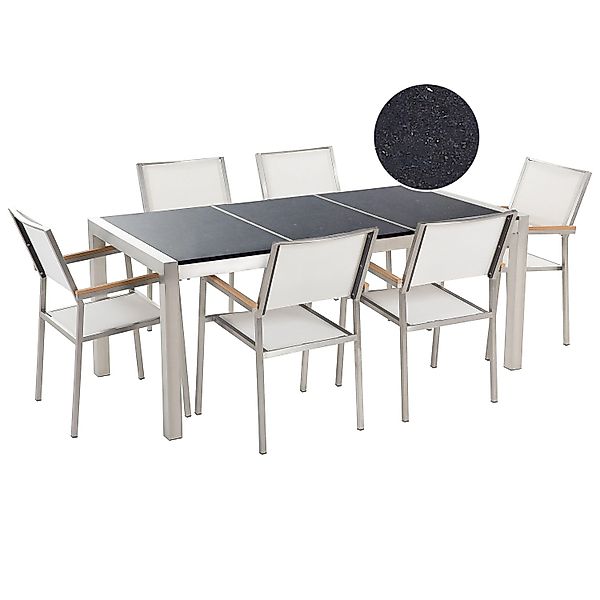 Beliani Gartentisch Set GROSSETO Poliert Schwarz Silber 90x180x87 günstig online kaufen