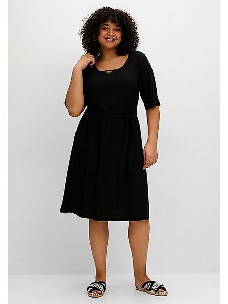 Sheego Sommerkleid Große Größen aus Crêpe, mit Bindegürtel und Taschen günstig online kaufen