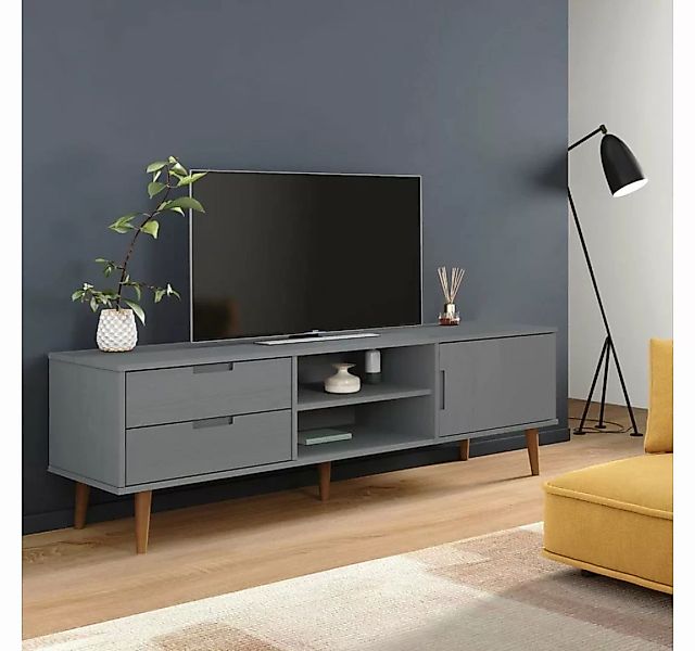 furnicato TV-Schrank MOLDE Grau 158x40x49 cm Massivholz Kiefer günstig online kaufen