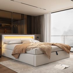 Flieks Polsterbett, LED Beleuchtung Doppelbett Stauraum günstig online kaufen