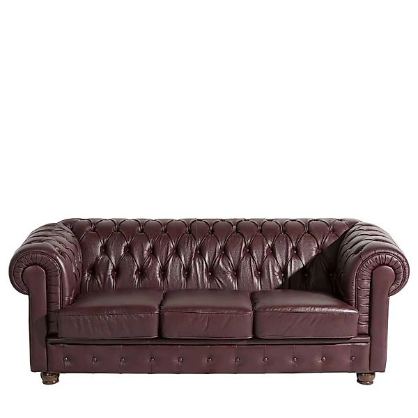 Rotbraune Dreisitzer Couch aus Echtleder Chesterfield Look günstig online kaufen