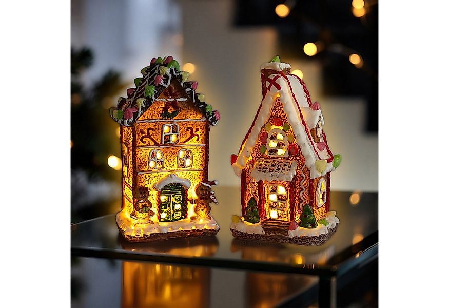 Spetebo LED Dekoobjekt LED Lebkuchenhaus Aufsteller 17 x 9 cm - 2er Set, AN günstig online kaufen