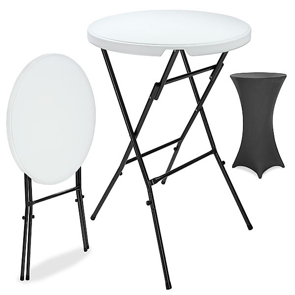 Stehtisch Weiß mit Husse Anthrazit Ø72cm klappbar 110cm Höhe günstig online kaufen