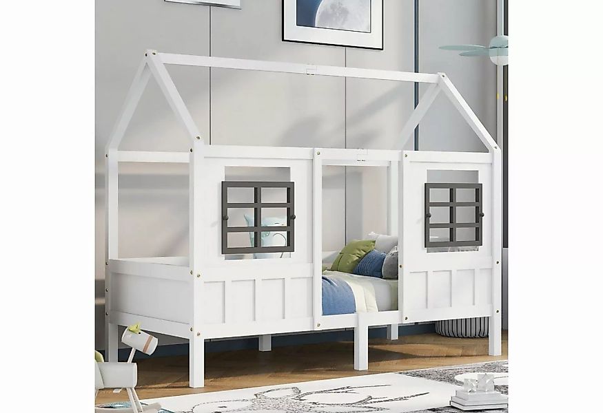 Ulife Kinderbett Hausbett Einzelbett Tagesbett mit 2 Fenstern, weiß, 200x90 günstig online kaufen