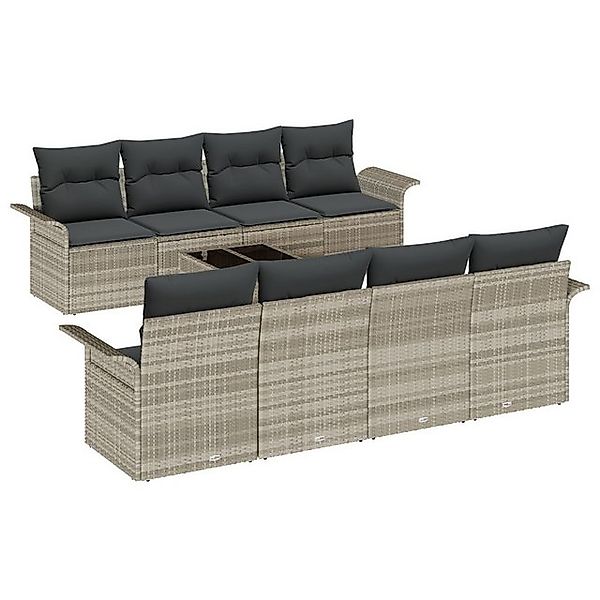 vidaXL Loungesofa 9-teiliges Garten Sofaset mit Kissen Hellgrau Poly Rattan günstig online kaufen