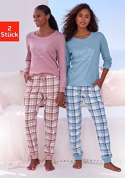 Vivance Dreams Pyjama, 2 Stücker Set, Elastische Rippbündchen günstig online kaufen